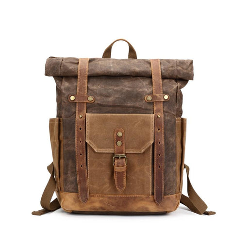 Leather Canvas Portable Waterproof Backpack