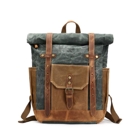 Leather Canvas Portable Waterproof Backpack