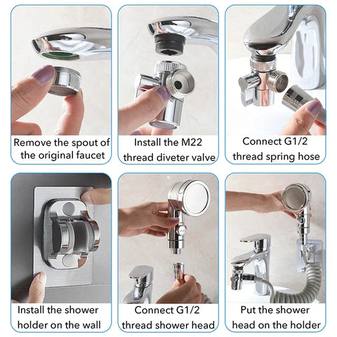 Handheld faucet water diverting shower