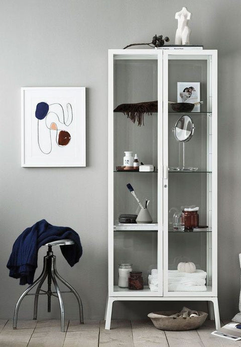 Glass-Door Display Cabinet (White, 73 × 175 cm)