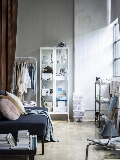 Glass-Door Display Cabinet (White, 73 × 175 cm)