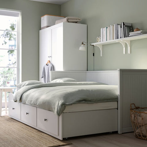HEMNES Day-bed with 3 drawers/2 mattresses, white/AFJALL medium firm, 80x200cm