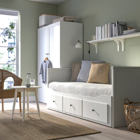 HEMNES Day-bed with 3 drawers/2 mattresses, white/AFJALL medium firm, 80x200cm
