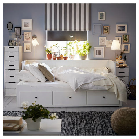 HEMNES Day-bed with 3 drawers/2 mattresses, white/AFJALL medium firm, 80x200cm