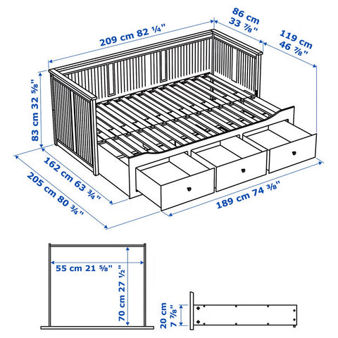 HEMNES Day-bed with 3 drawers/2 mattresses, white/AFJALL medium firm, 80x200cm
