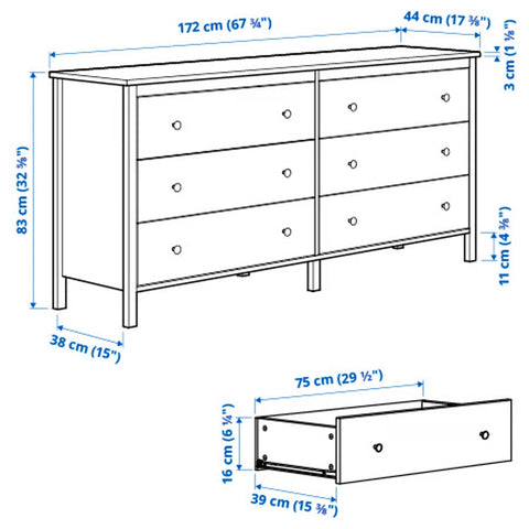 KOPPANG Chest of 6 drawers, White, 172x83cm
