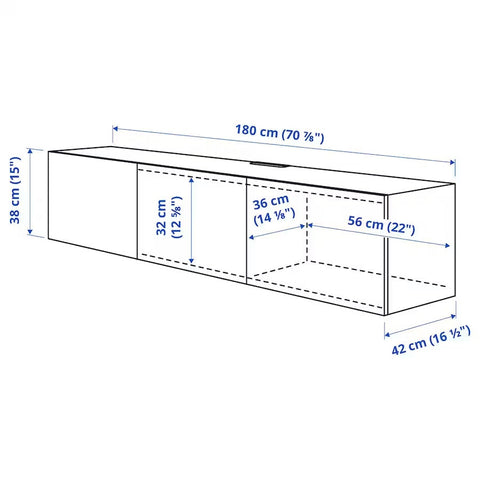 BESTA TV bench with doors, White/Selsviken high-gloss/white, 180x42x38cm