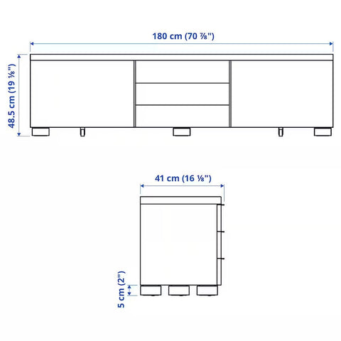 BESTA BURS TV bench 180x41x49cm, High-gloss white
