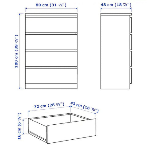 MALM Chest of 4 drawers, White