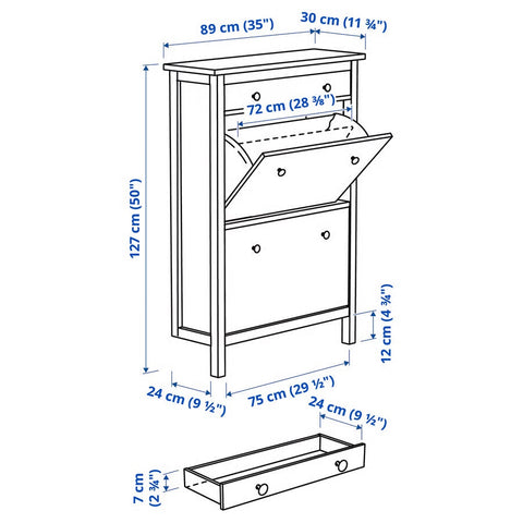 HEMNES Shoe cabinet with 2 compartments, black-brown, 89x30x127 cm