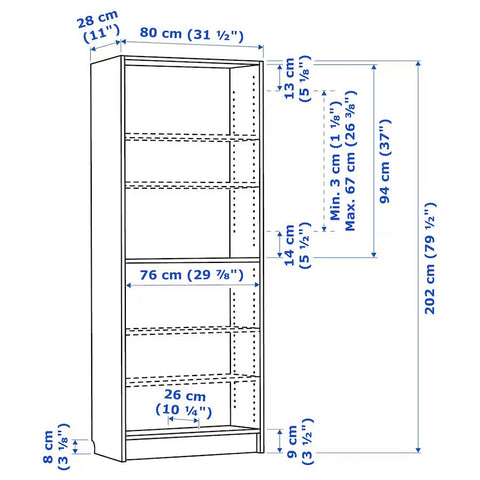 BILLY Bookcase, Black oak effect, 80x28x202cm