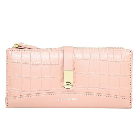 David Jones Large Capacity Queen Pink Crocodile Leather Pattern Wallet DJ907J