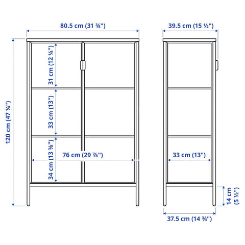 RUDSTA Glass-door cabinet, 80x37x120cm, Anthracite
