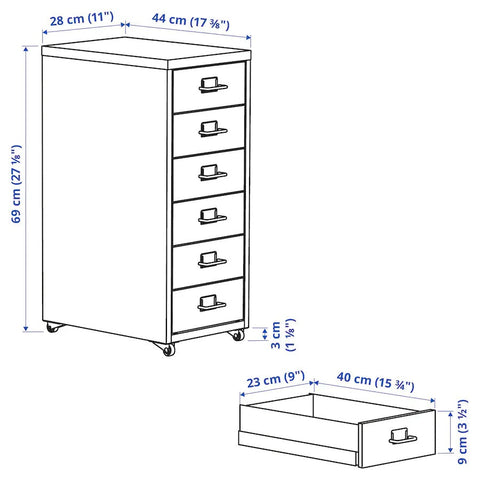 HELMER Drawer unit on castors, Dark grey/light grey, 28x69cm