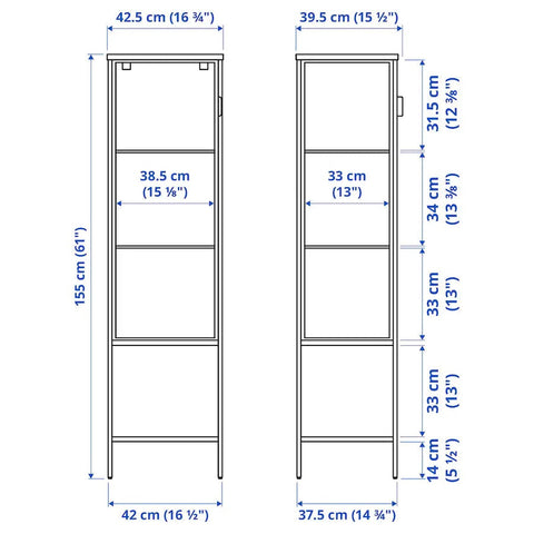 RUDSTA Glass-door cabinet, 42x37x155cm, Anthracite