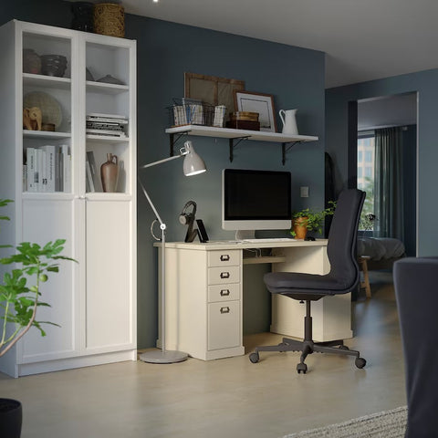 BILLY / OXBERG Bookcase with panel/glass doors, White, 80x30x202cm