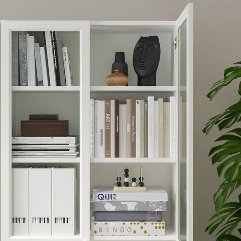 BILLY / OXBERG Bookcase with panel/glass doors, White, 80x30x202cm
