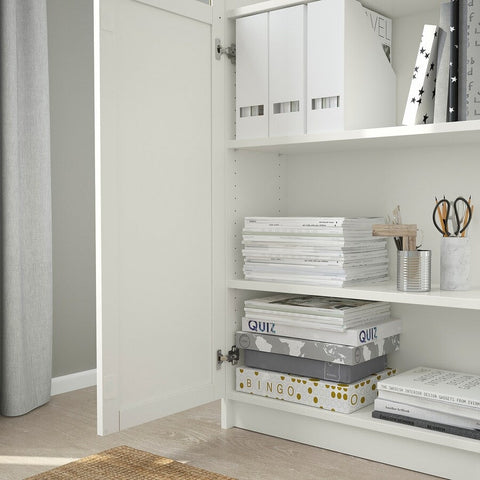 BILLY / OXBERG Bookcase with panel/glass doors, White, 80x30x202cm