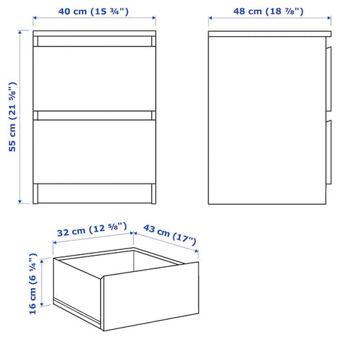 MALM chest of 2 drawers/bedside table, White