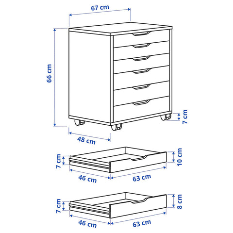 ALEX Drawer unit on castors, 67x66cm, White