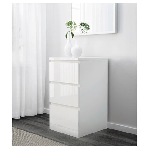 MALM Chest of 3 drawers, HIGH GLOSS WHITE, 40x78cm