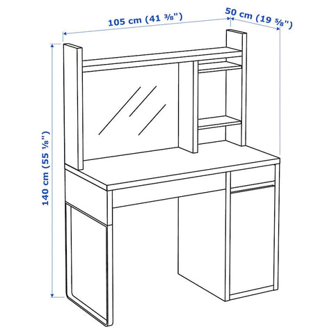 MICKE Desk with high add-on unit , White, 105x50cm