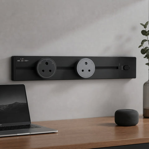 Modern Black 3-Pin Round Rotary Switch AC Wall Socket