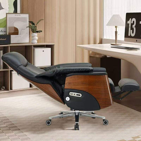 Luxury Genuine Leather Executive Reclining Office Chair- Black
