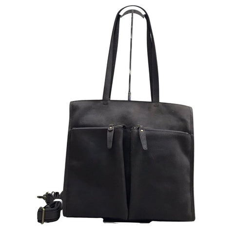 Dual Pocket Leather Tote Bag