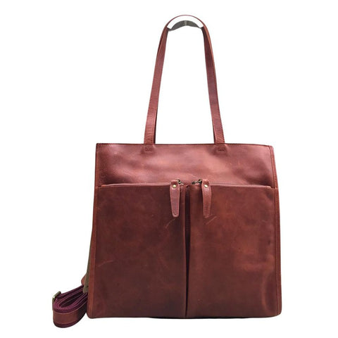 Dual Pocket Leather Tote Bag