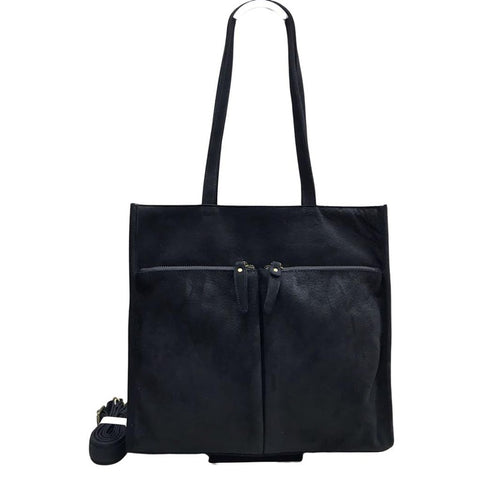 Dual Pocket Leather Tote Bag