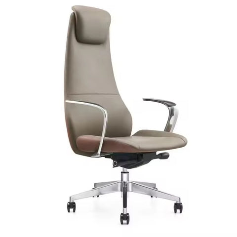 Luxury Mid-Back Executive Leather Office Chair - Khaki