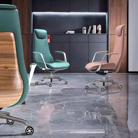 Luxury Mid-Back Executive Leather Office Chair - Green