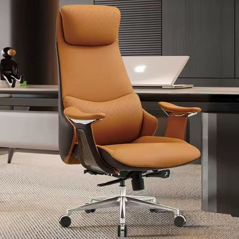 Luxury Handmade Leather Executive Boss Chair High Back - Orange