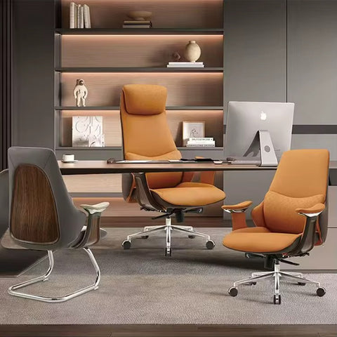 Luxury Handmade Leather Executive Boss Chair High Back - Orange
