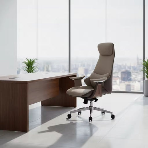 Luxury Handmade Leather Executive Boss Chair High Back - Khaki