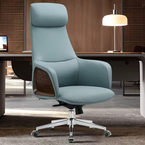 Luxury Handmade Leather Executive Boss Chair High Back - Light Blue