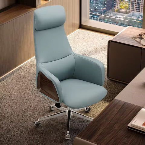 Luxury Handmade Leather Executive Boss Chair High Back - Light Blue
