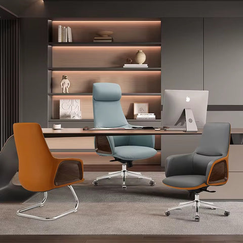 Luxury Handmade Leather Executive Boss Chair High Back - Light Blue