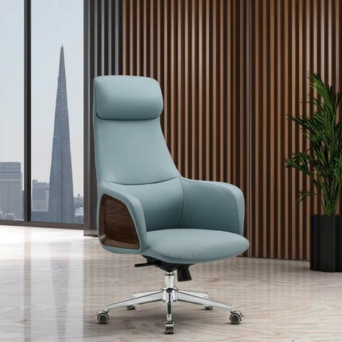Luxury Handmade Leather Executive Boss Chair High Back - Light Blue