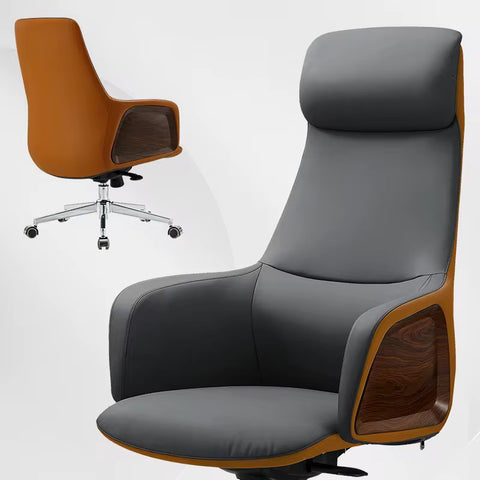Luxury Handmade Leather Executive Boss Chair High Back - Grey