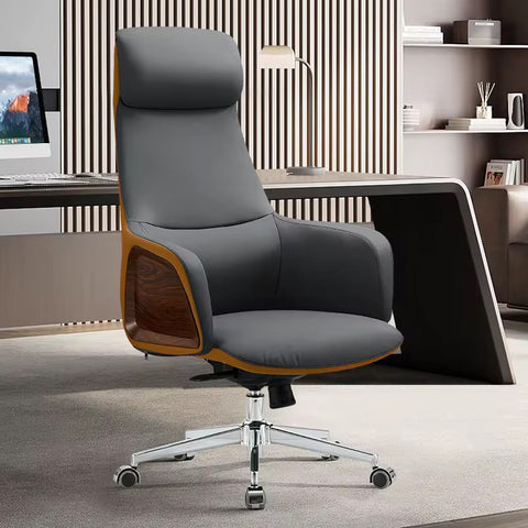 Luxury Handmade Leather Executive Boss Chair High Back - Grey