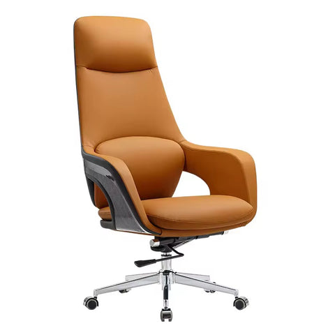 Modern Executive Genuine Leather Swivel Office Chair - Orange