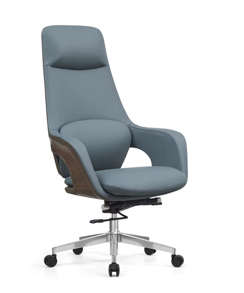 Modern Executive Genuine Leather Swivel Office Chair - Light Blue