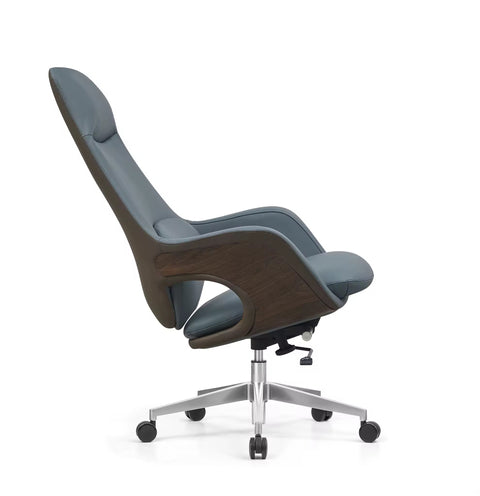 Modern Executive Genuine Leather Swivel Office Chair - Light Blue