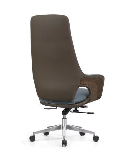 Modern Executive Genuine Leather Swivel Office Chair - Light Blue