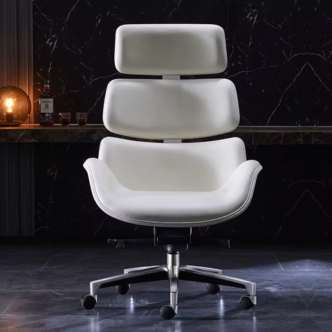 High-End Executive Leather Office Chair with Power Tilt - White