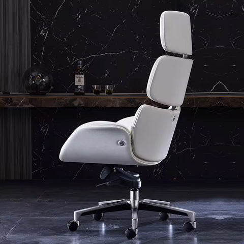 High-End Executive Leather Office Chair with Power Tilt - White