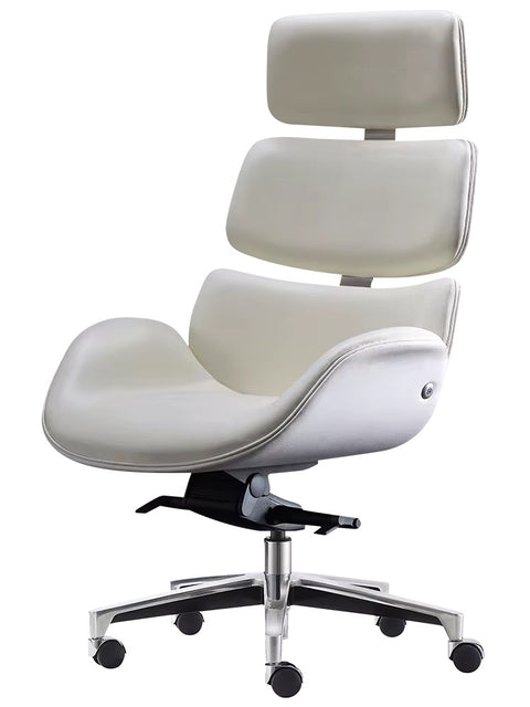 High-End Executive Leather Office Chair with Power Tilt - White
