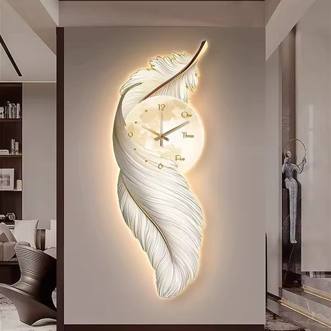 LED Feather Crystal Wall Art Clock